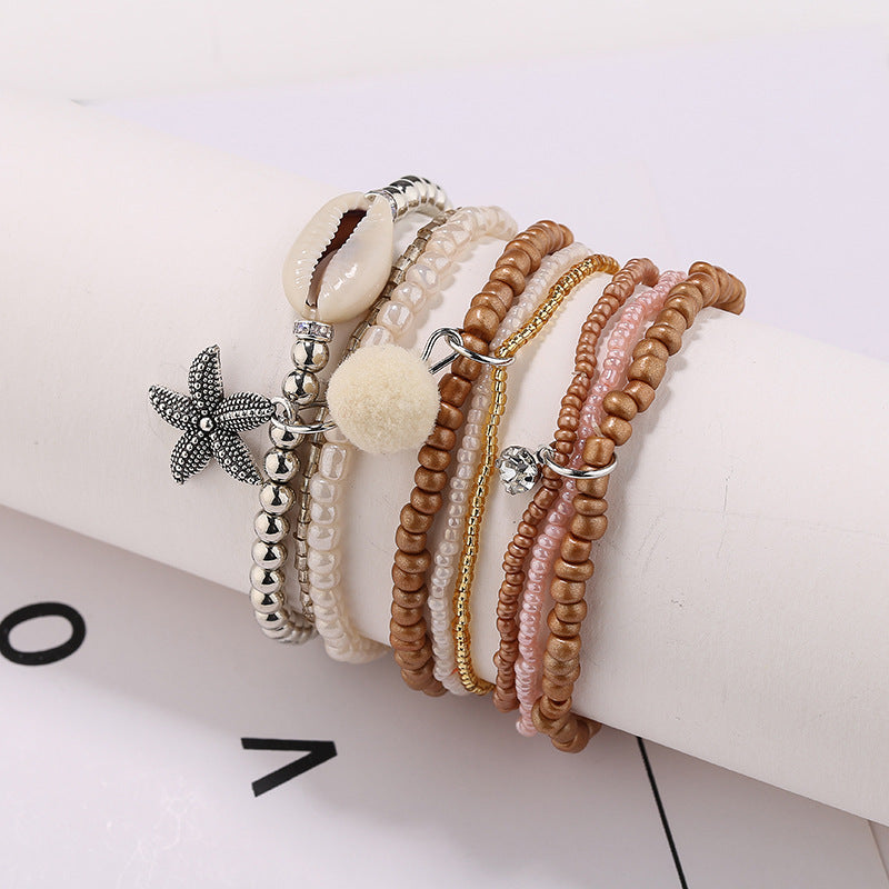 Wholesale Millet Bead String Elastic Multi-layer Shell Bracelet